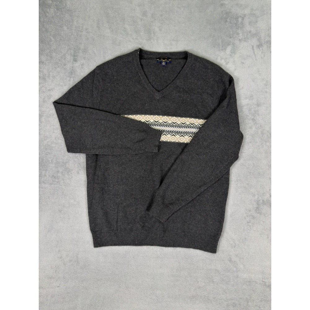 Club Room 100% Cashmere Sweater Mens XL Black / Gray Diamond Pattern‎ V-Neck